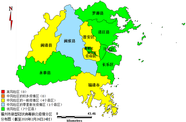 福州市新型冠状病毒肺炎疫情分区分布图以疫情网络报告12个县(市)区